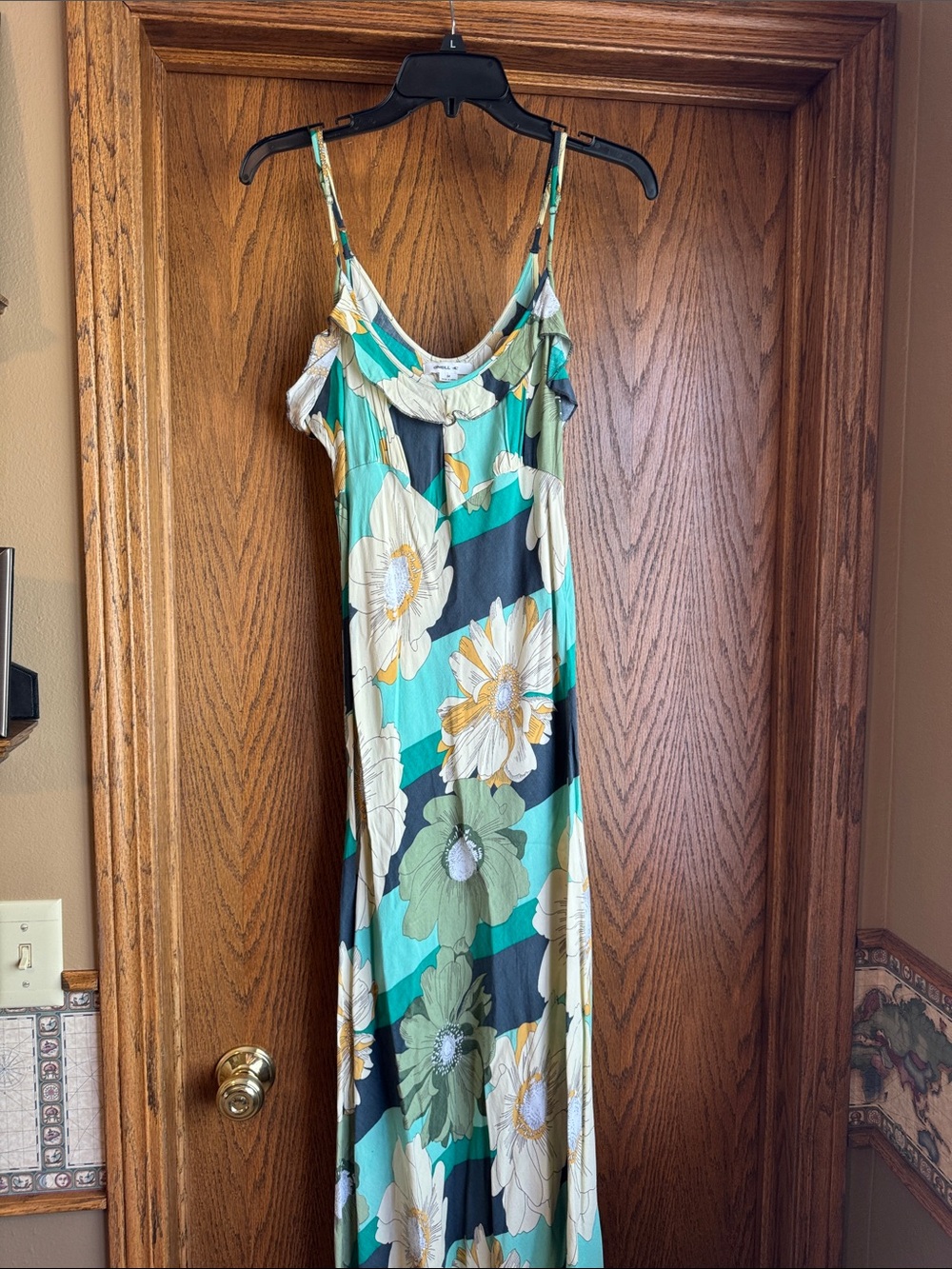 O'Neill Teal Floral Maxi Dress with Yellow & White Blooms